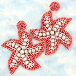 NWT *BOUTIQUE* PINK SEED BEAD AND PEARL STARFISH EARRINGS